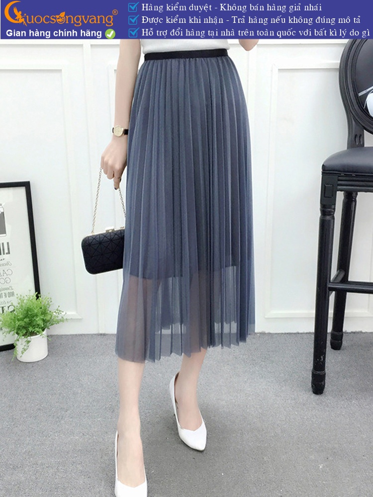 Chân váy midi xếp ly hai lớp eo thun GLV080