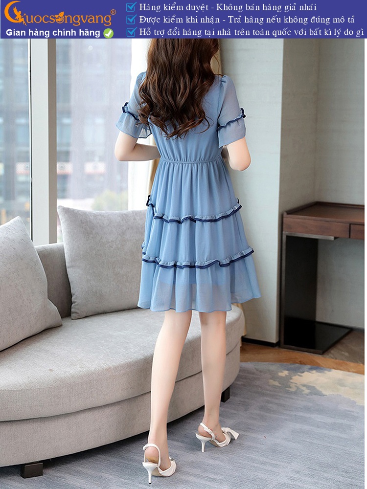 Váy đầm midi ngắn tay thân váy có lớp lót trong GLV078