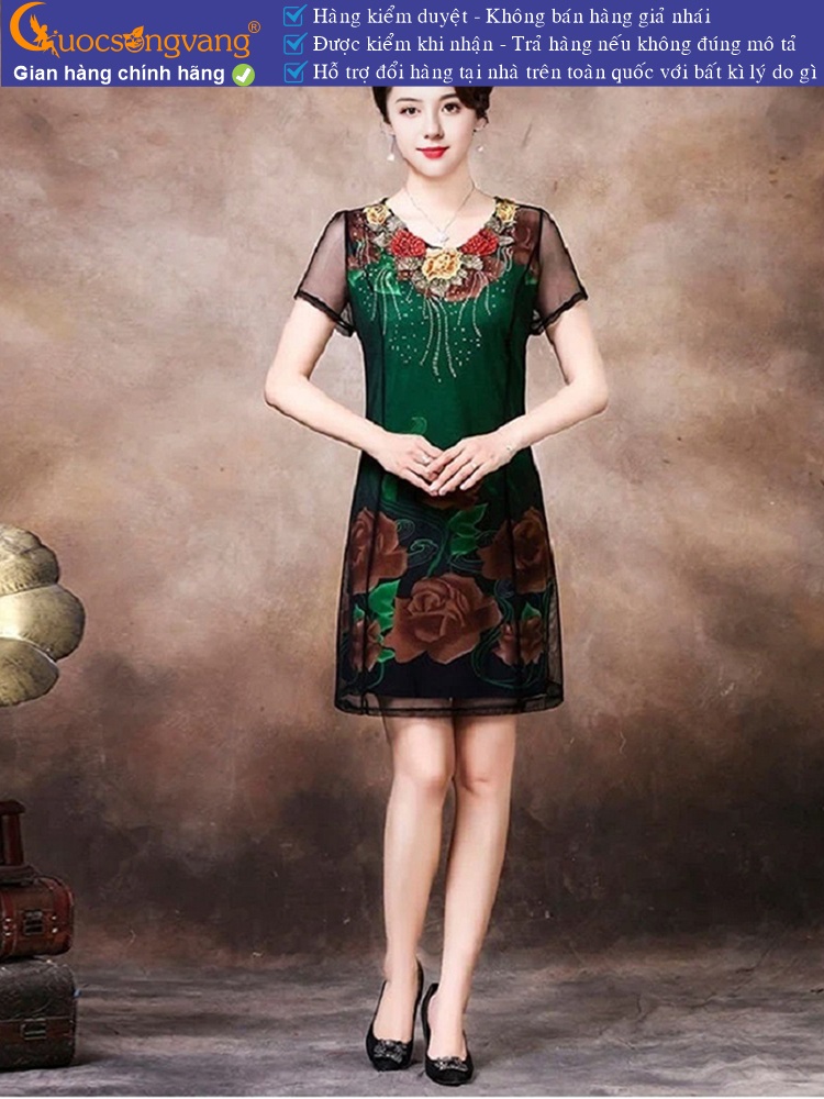 Váy đầm suông quý phái thêu và đính đá cao cấp GLV138