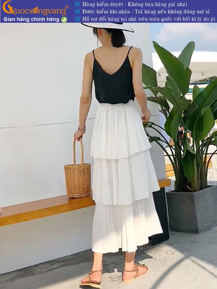Chân váy dài xếp tầng eo thun lưng cao GLV083