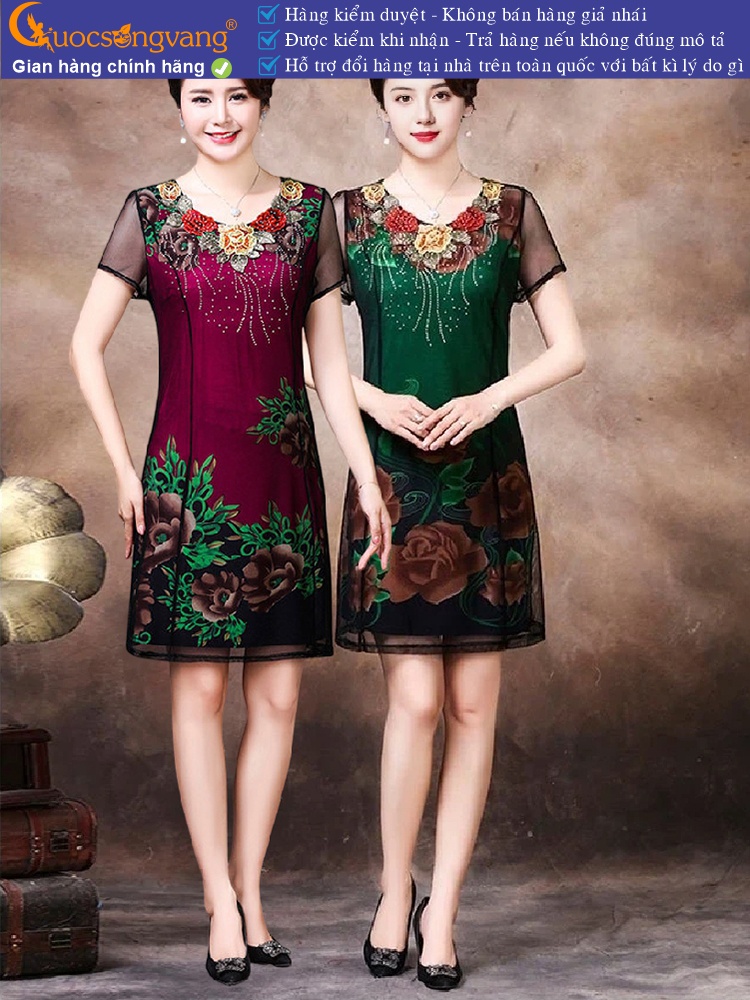 Váy đầm suông quý phái thêu và đính đá cao cấp GLV138