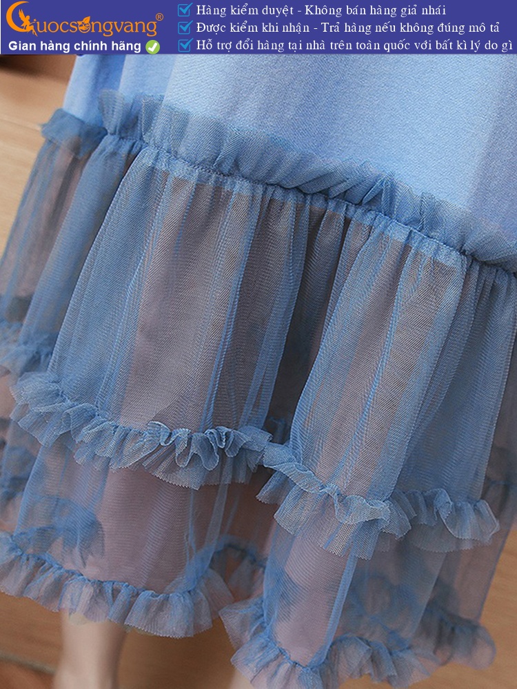 Váy đầm suông ngắn tay cotton phối lưới chân váy GLV097