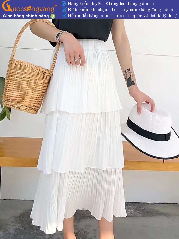 Chân váy dài xếp tầng eo thun lưng cao GLV083