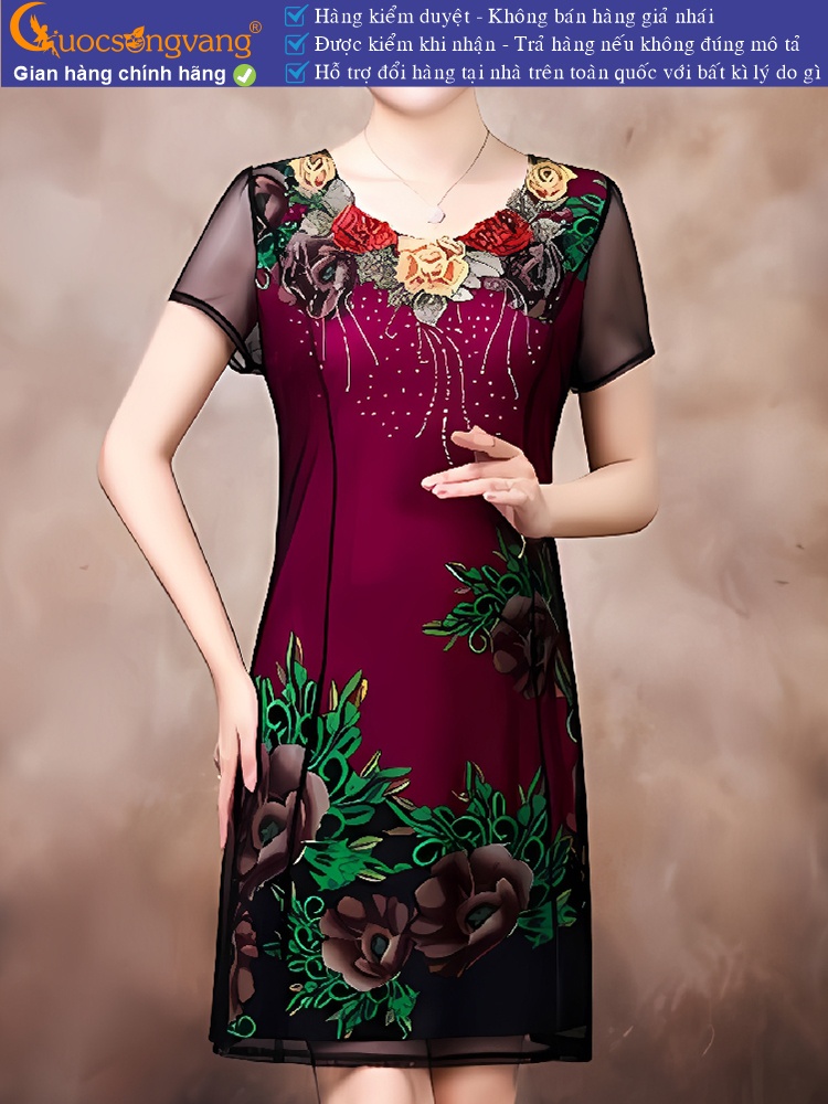 Váy đầm suông quý phái thêu và đính đá cao cấp GLV138