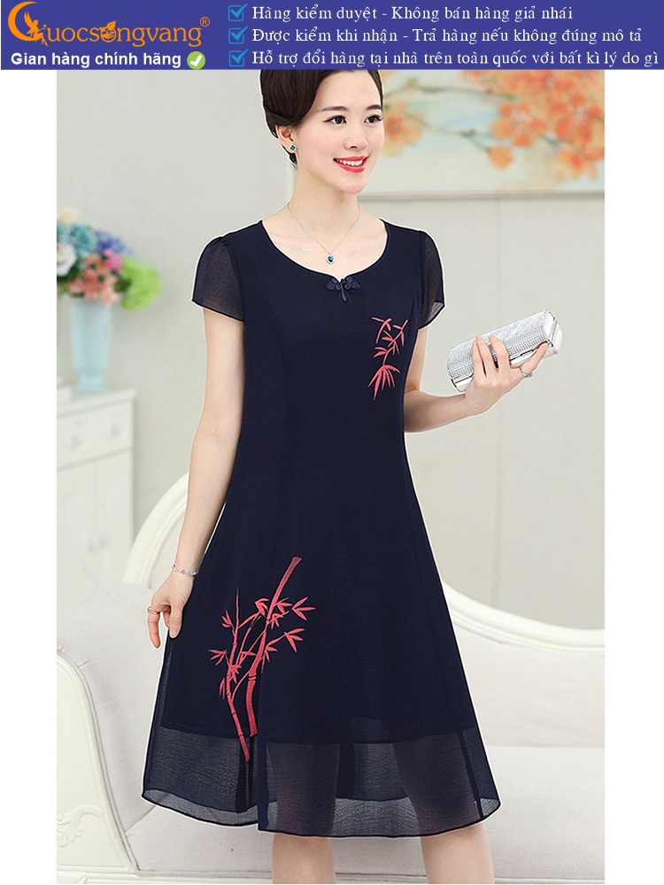 Váy đầm suông cổ tròn in họa tiết GLV122