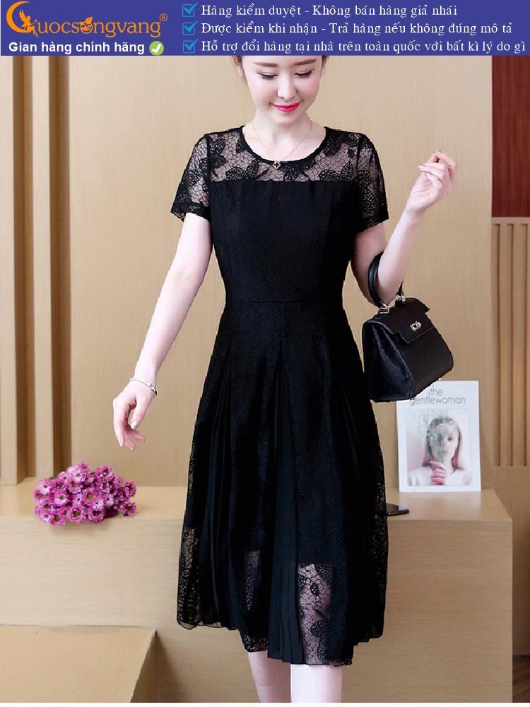 Váy đầm xòe ngắn tay thêu ren tinh tế GLV098