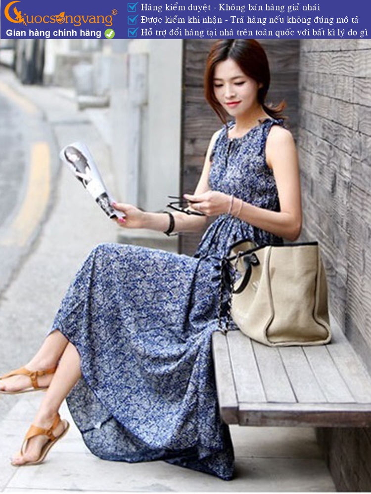 Váy đầm maxi hoa không tay phong cách lãng mạn GLV120