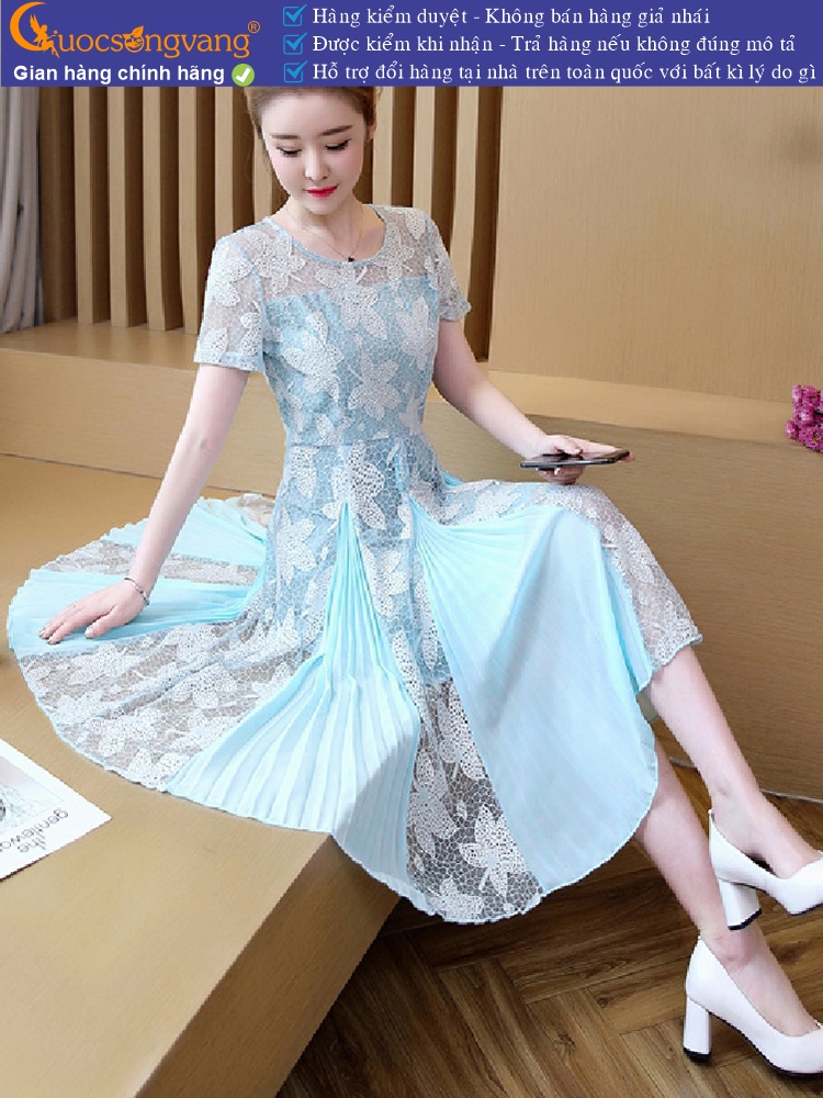 Váy đầm xòe ngắn tay thêu ren tinh tế GLV098
