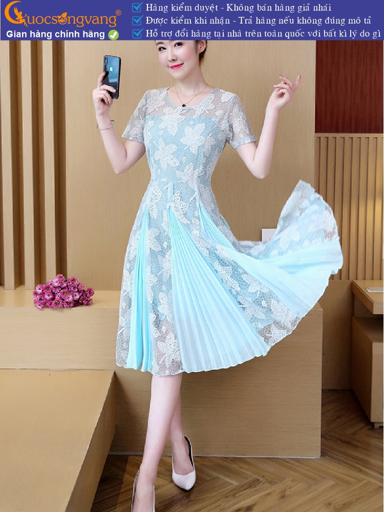Váy đầm xòe ngắn tay thêu ren tinh tế GLV098
