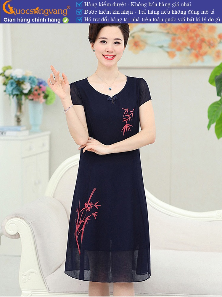 Váy đầm suông cổ tròn in họa tiết GLV122