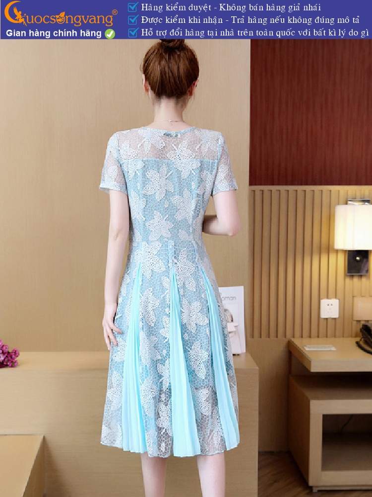 Váy đầm xòe ngắn tay thêu ren tinh tế GLV098