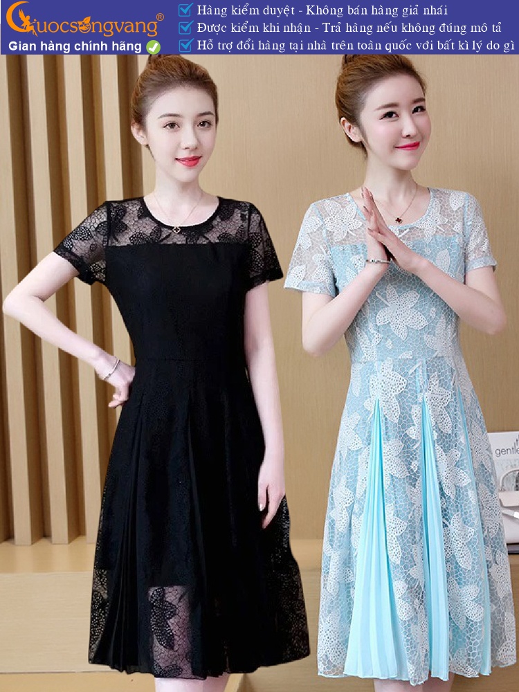 Váy đầm xòe ngắn tay thêu ren tinh tế GLV098