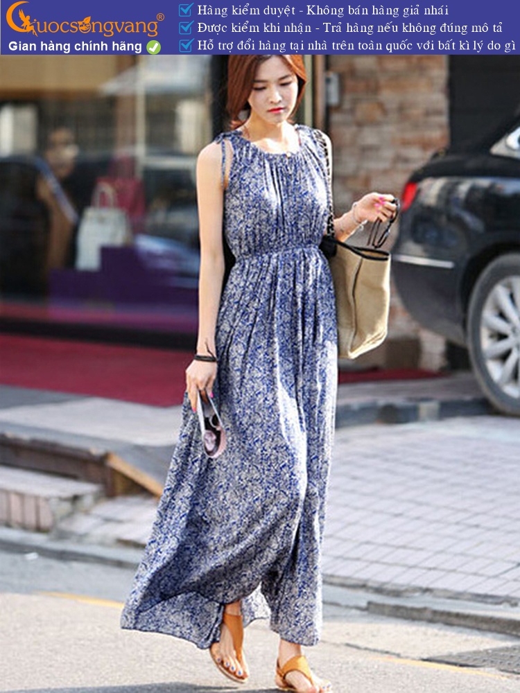 Váy đầm maxi hoa không tay phong cách lãng mạn GLV120