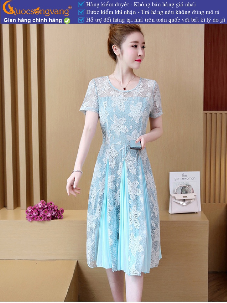 Váy đầm xòe ngắn tay thêu ren tinh tế GLV098