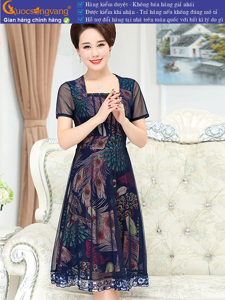 Váy đầm suông xòe in đuôi công váy đầm big size GLV141