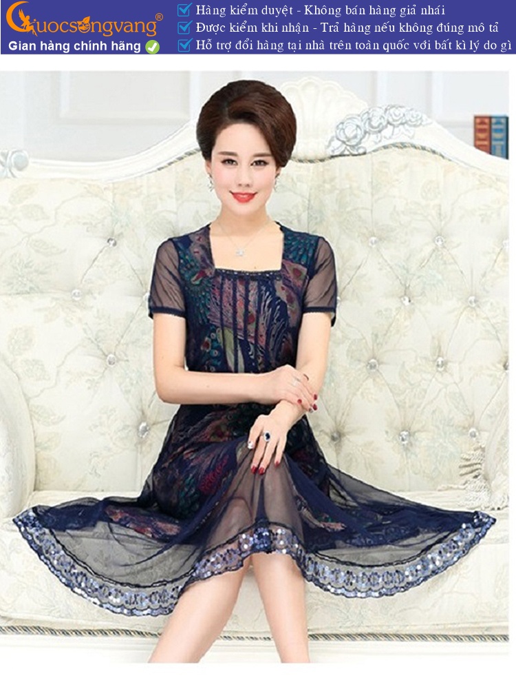 Váy đầm suông xòe in đuôi công váy đầm big size GLV141
