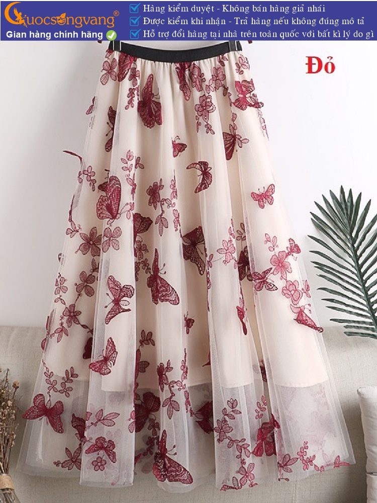 Chân váy dài phủ lưới đính bướm chân váy 3 lớp GLV179