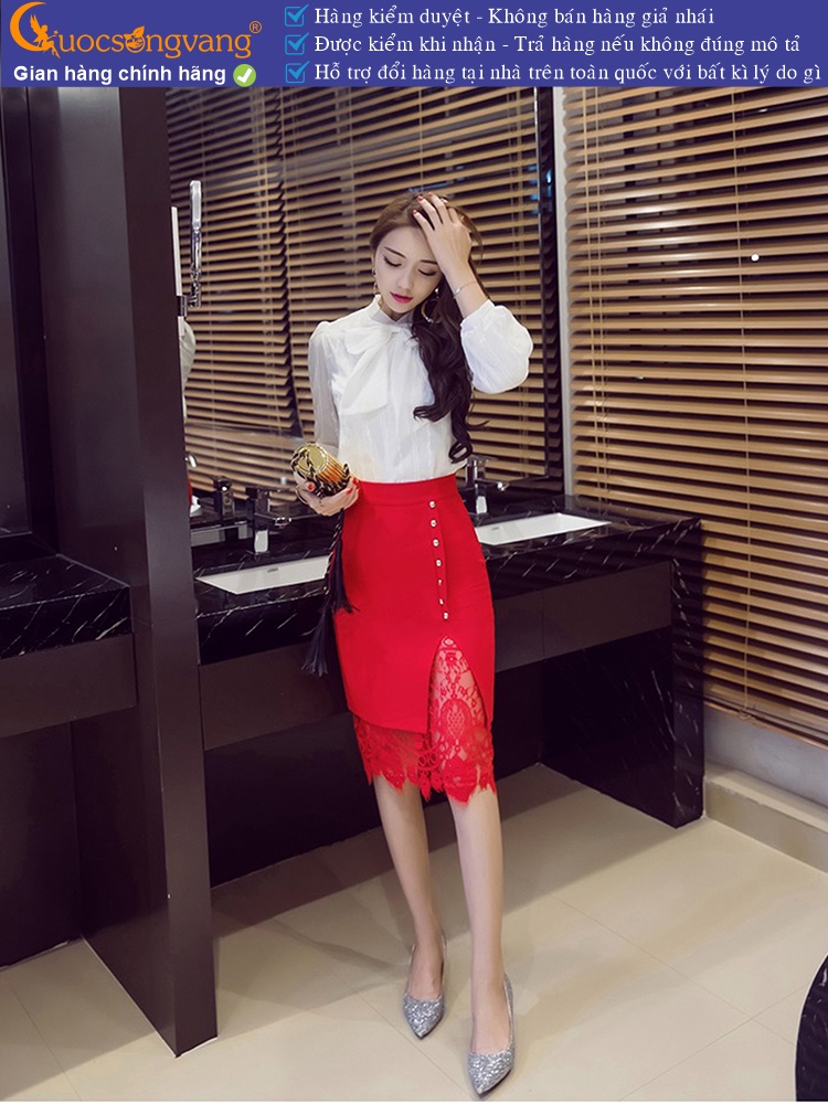 Chân váy công sở lưng cao co giãn 4 chiều phối ren GLV162