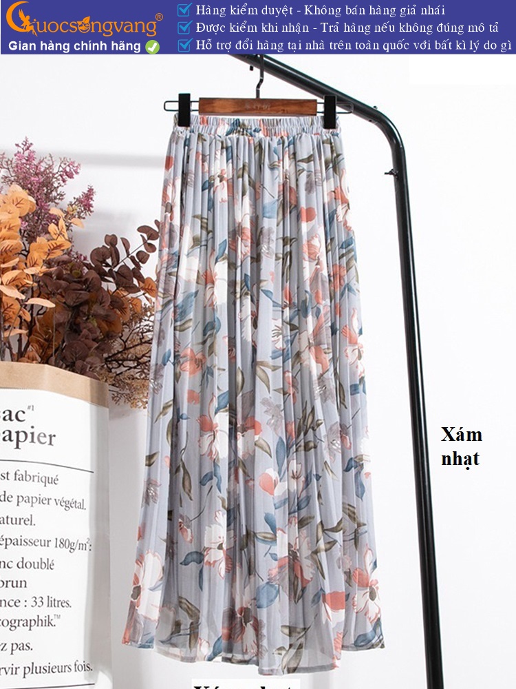 Chân váy midi dập li eo thun có lót trong GLV158