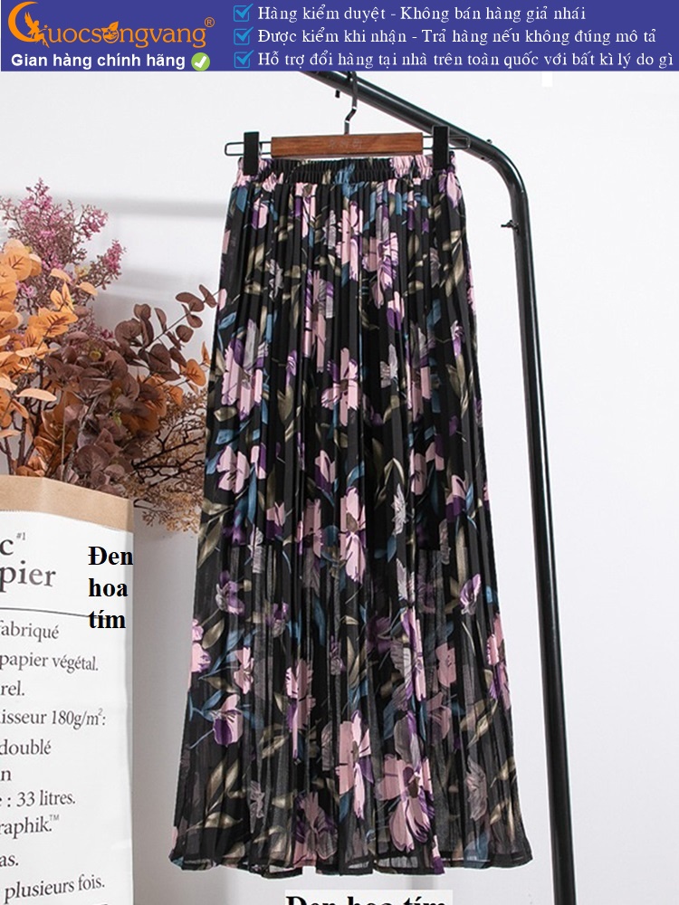 Chân váy midi dập li eo thun có lót trong GLV158