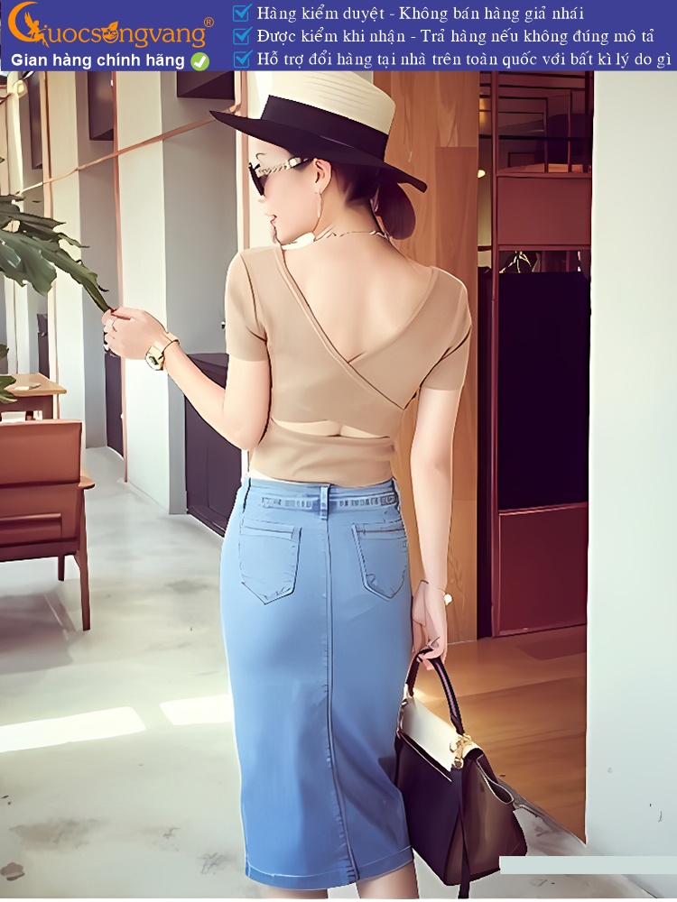 Chân váy jean lưng cao nhiều nút dáng ôm GLV174