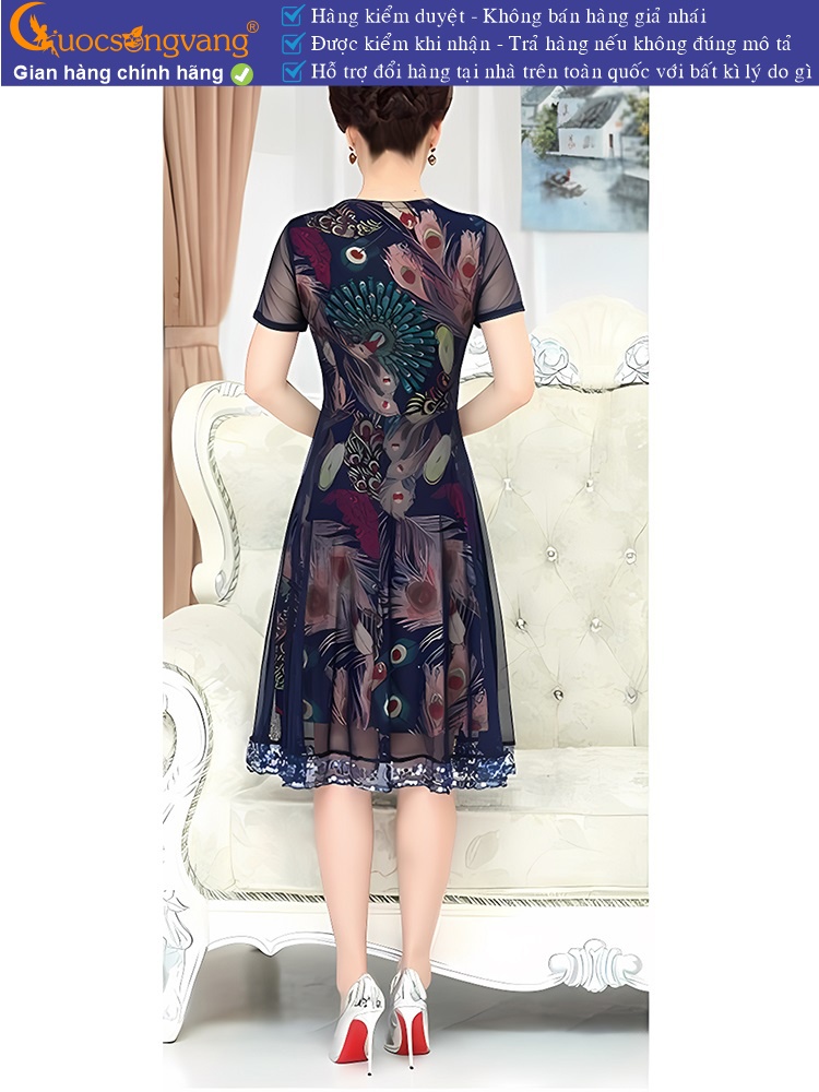 Váy đầm suông xòe in đuôi công váy đầm big size GLV141