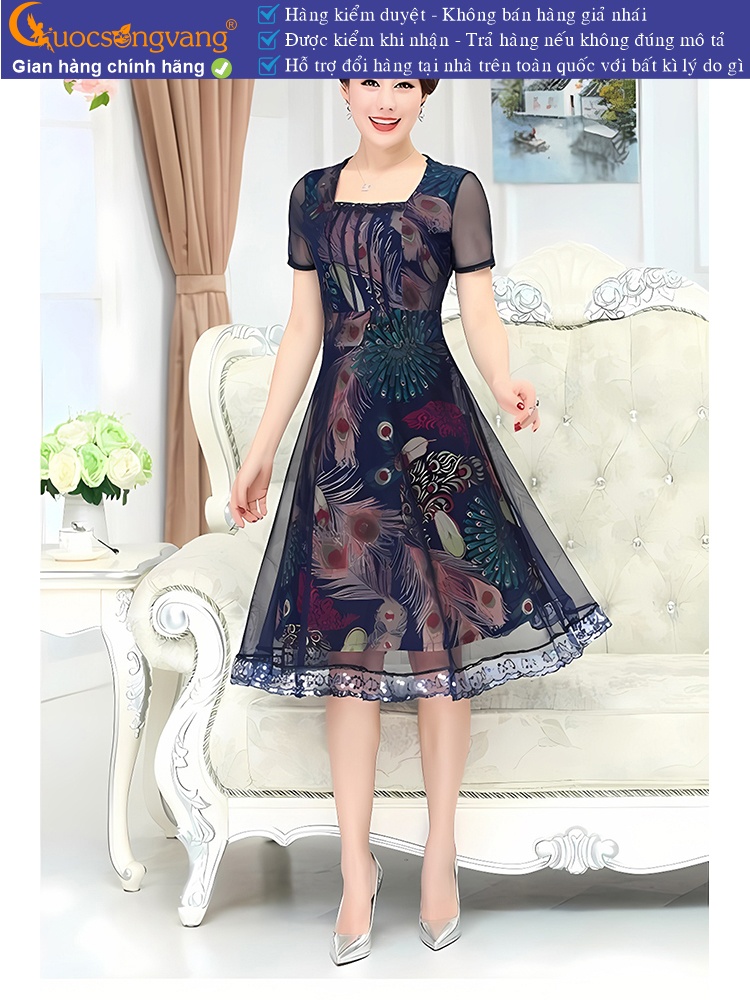 Váy đầm suông xòe in đuôi công váy đầm big size GLV141