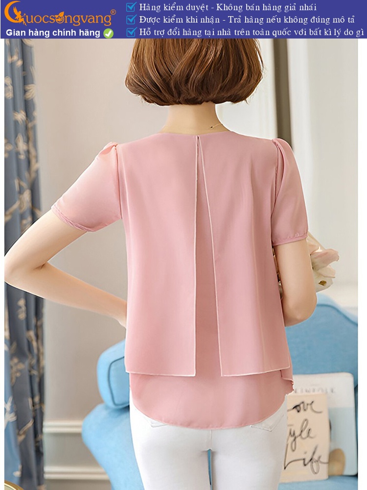 Áo kiểu voan xốp ngắn tay cổ v móc kim loại GLA103