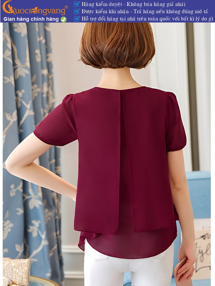 Áo kiểu voan xốp ngắn tay cổ v móc kim loại GLA103