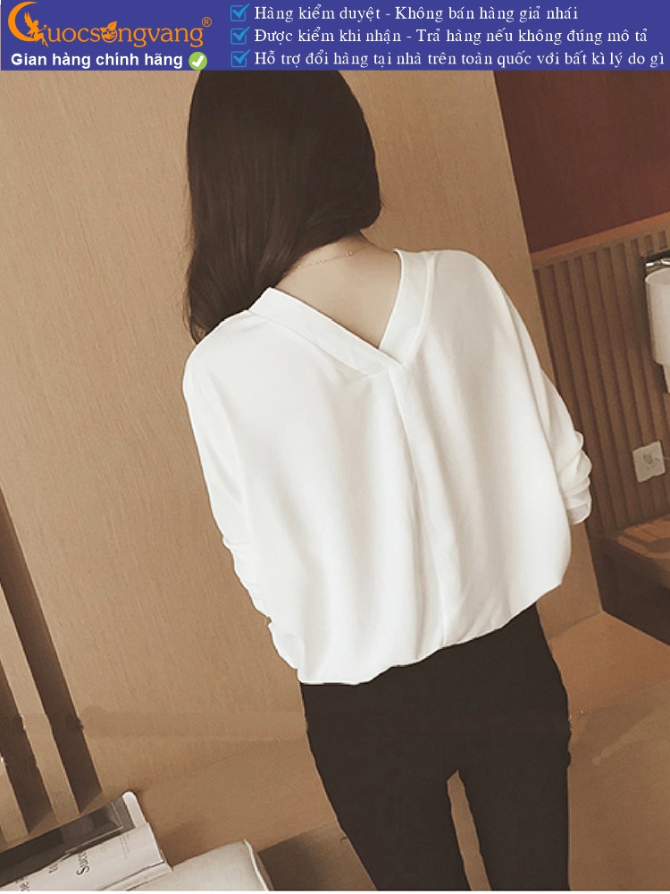 Áo sơ mi nữ voan cổ v dài tay gáy v dáng suông GLA042