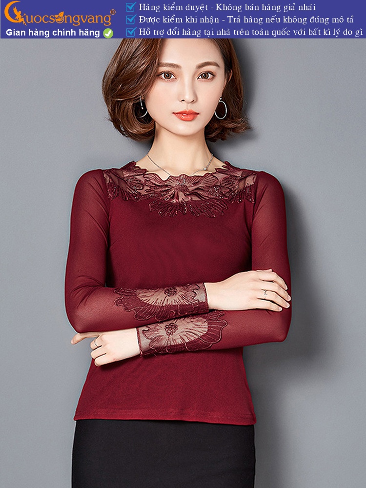 Áo thun nữ dài tay phối ren lưới GLA129