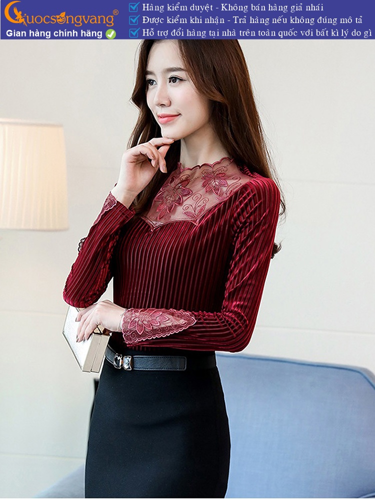 Áo nữ dáng ôm phối ren áo nhung lót lông GLA155