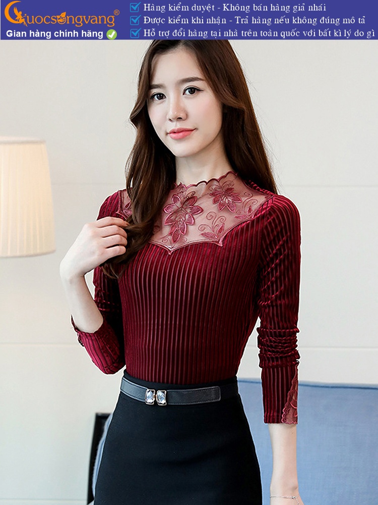 Áo nữ dáng ôm phối ren áo nhung lót lông GLA155