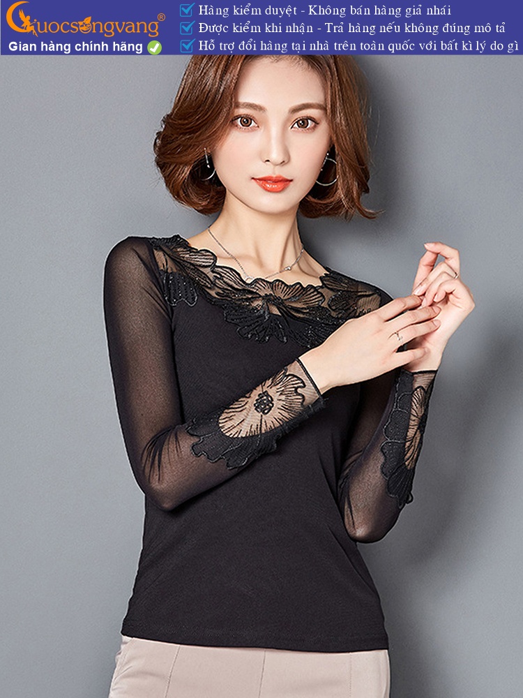 Áo thun nữ dài tay phối ren lưới GLA129