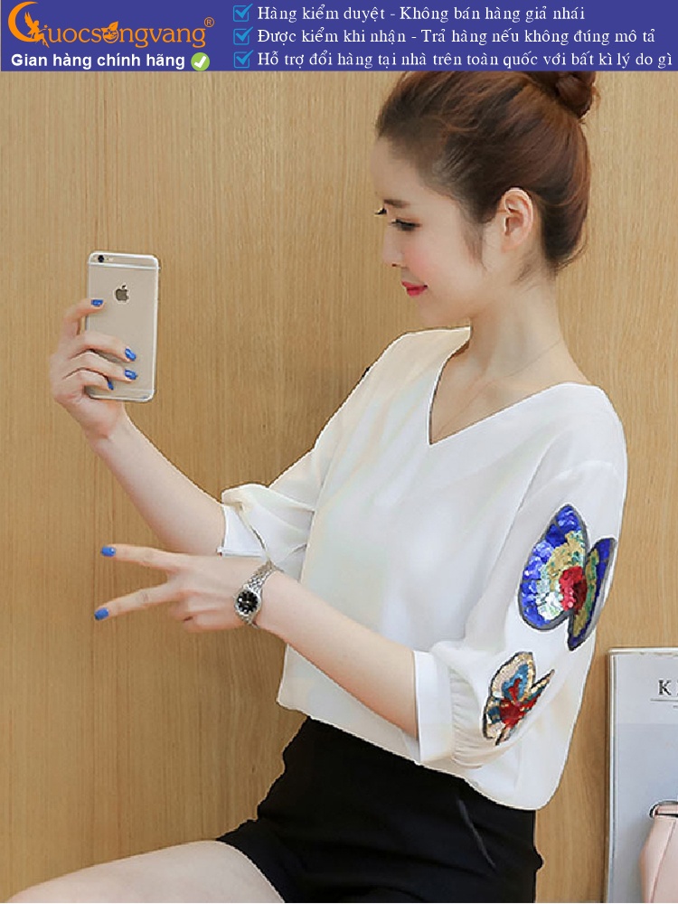 Áo kiểu cổ v tay lỡ đính cườm GLA114