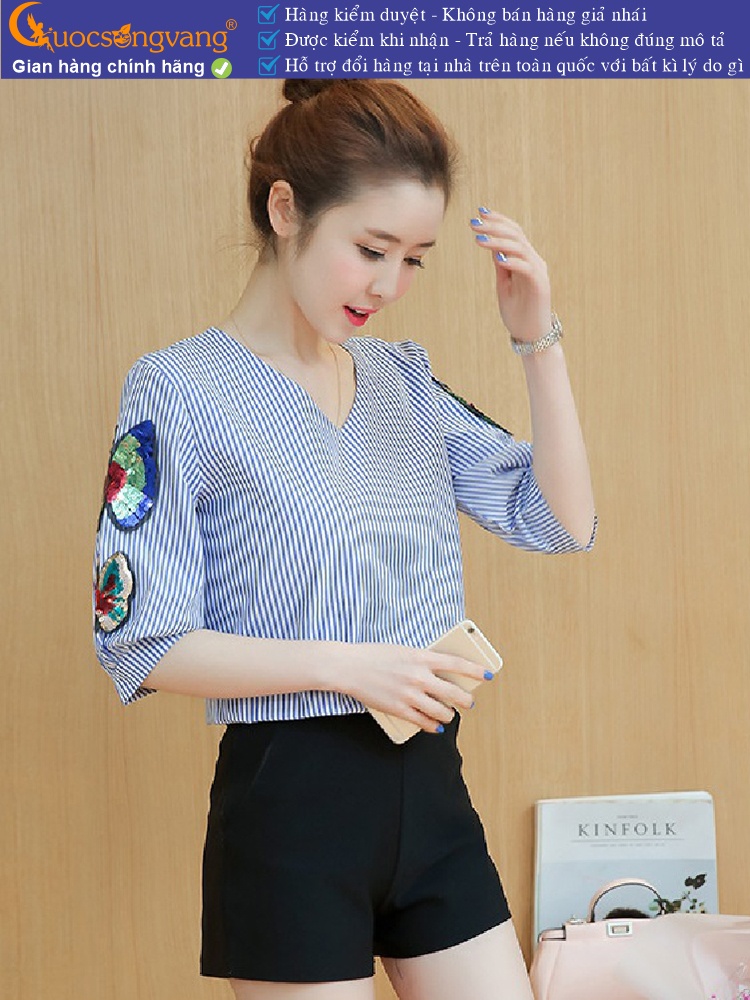 Áo kiểu cổ v tay lỡ đính cườm GLA114