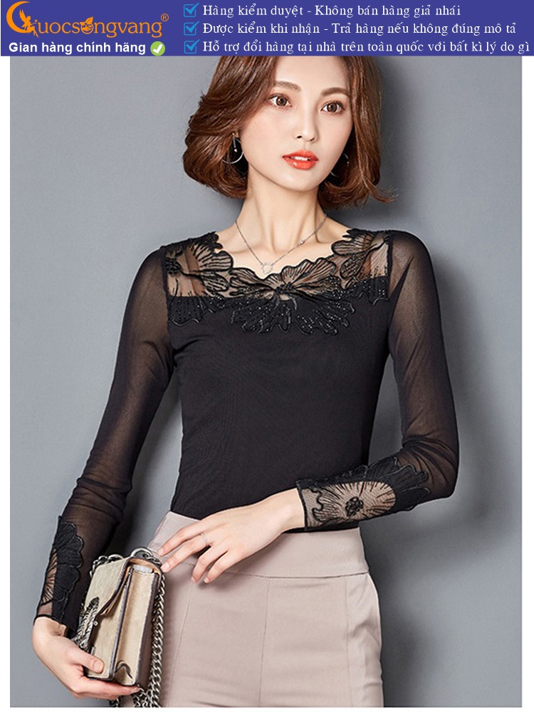 Áo thun nữ dài tay phối ren lưới GLA129