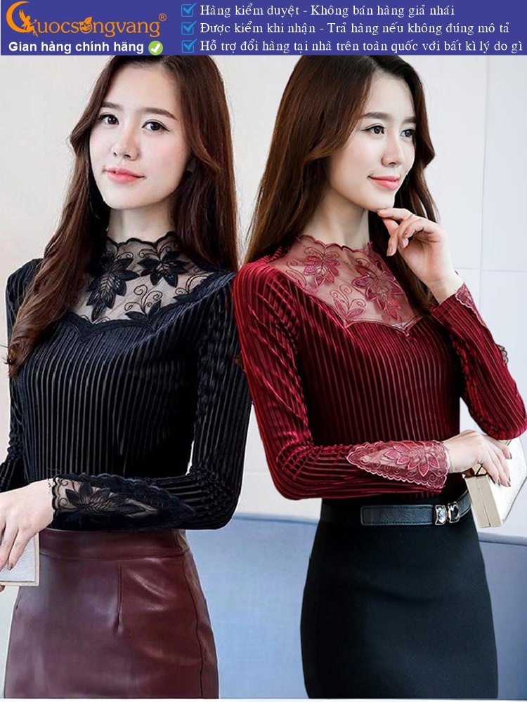 Áo nữ dáng ôm phối ren áo nhung lót lông GLA155