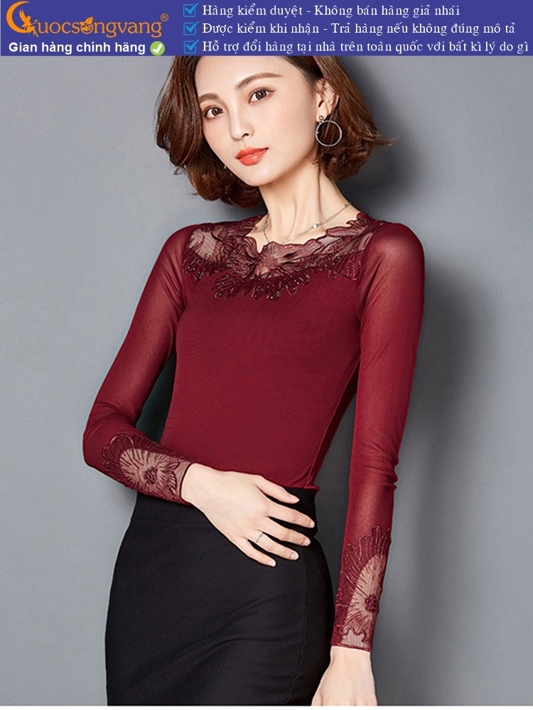 Áo thun nữ dài tay phối ren lưới GLA129