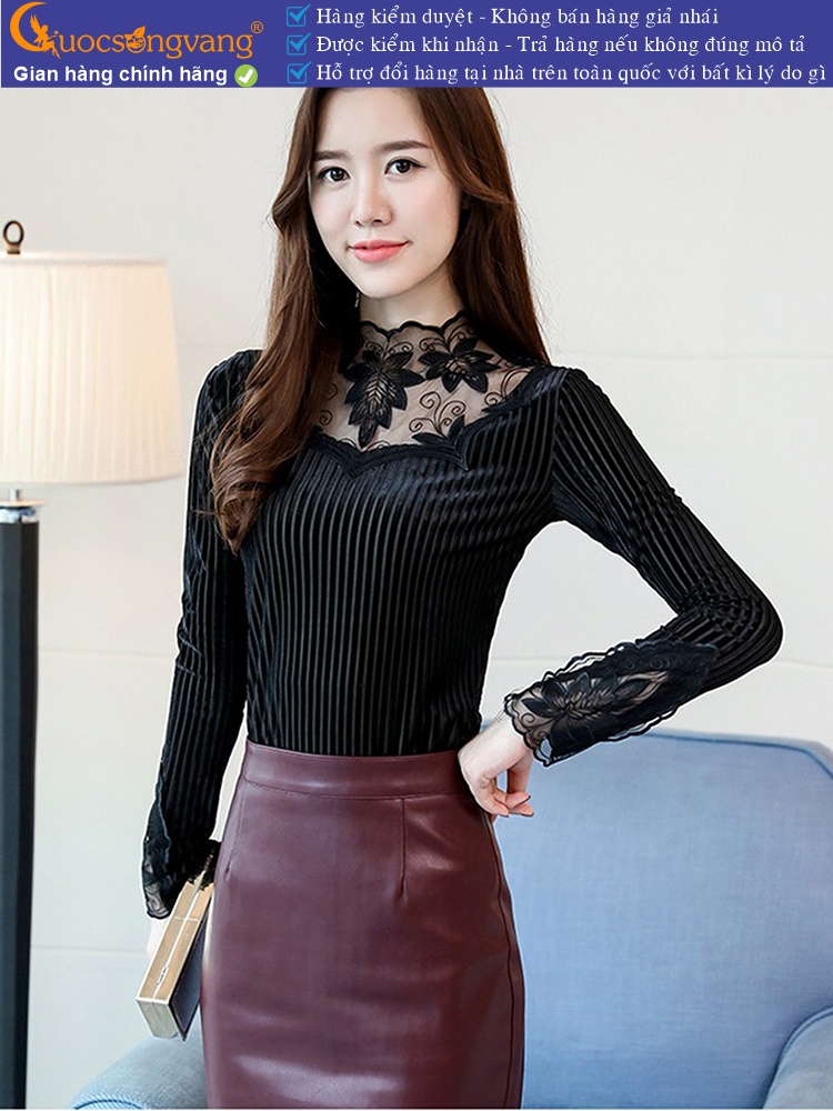 Áo nữ dáng ôm phối ren áo nhung lót lông GLA155