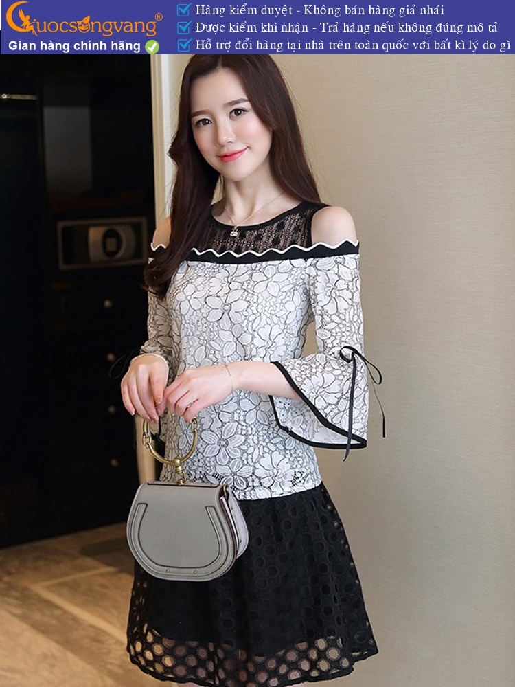 Áo ren nữ cổ lưới tay loe thân hai lớp GLA176