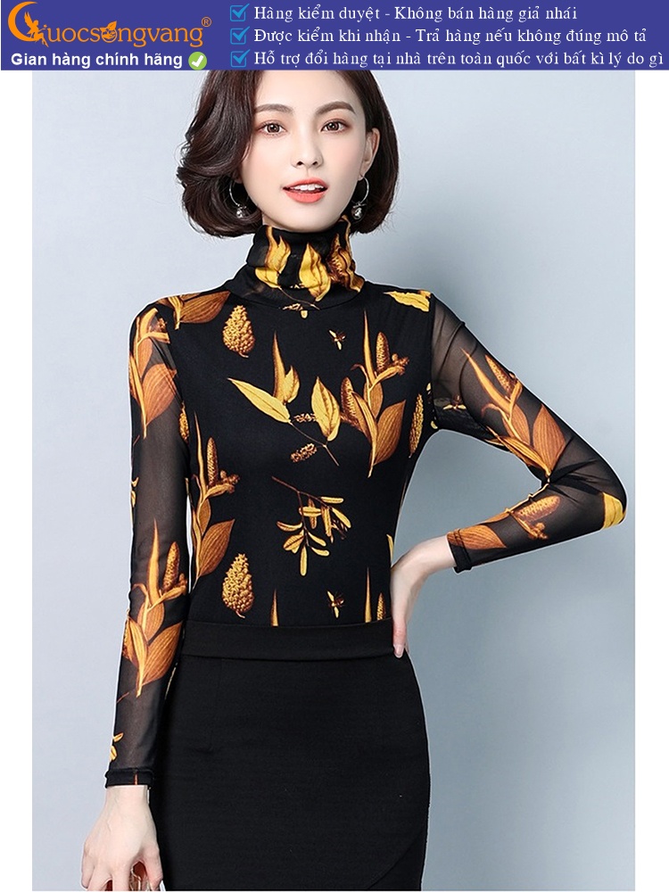 Áo thun cổ lọ dài tay in lá vàng GLA244