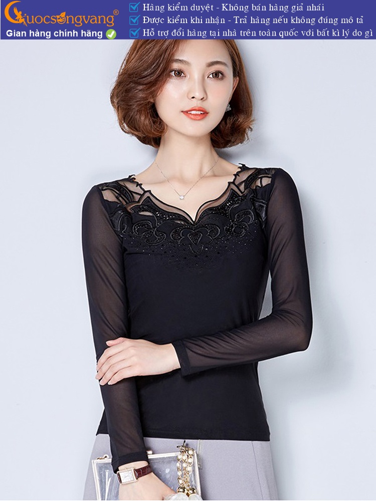 Áo thun nữ đính đá phối ren lưới GLA157