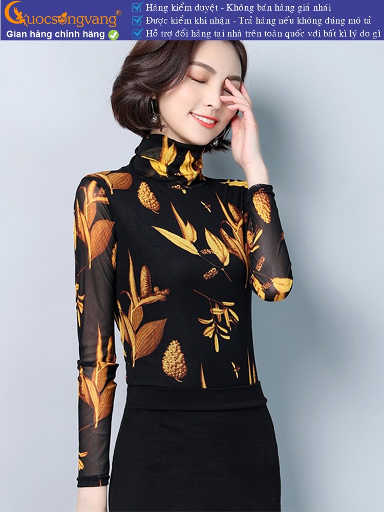 Áo thun cổ lọ dài tay in lá vàng GLA244