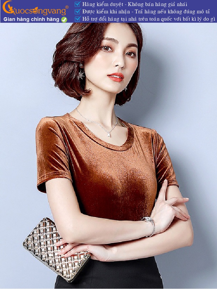 Áo nhung mùa hè thu cổ tròn ngắn tay GLA178