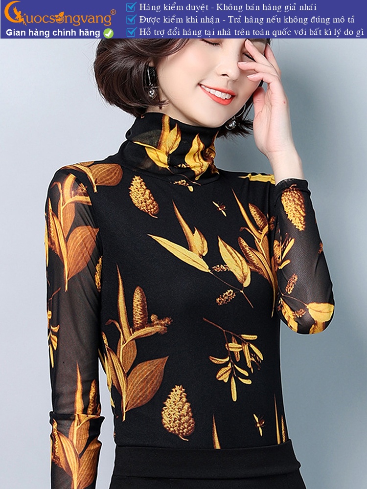 Áo thun cổ lọ dài tay in lá vàng GLA244