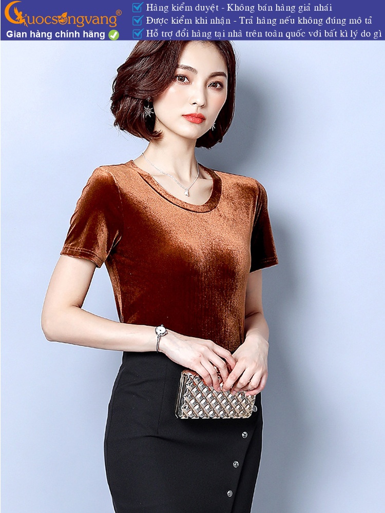 Áo nhung mùa hè thu cổ tròn ngắn tay GLA178