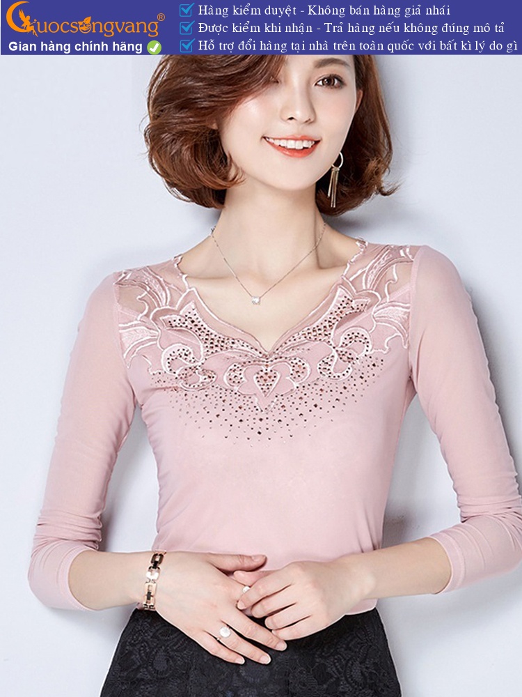 Áo thun nữ đính đá phối ren lưới GLA157