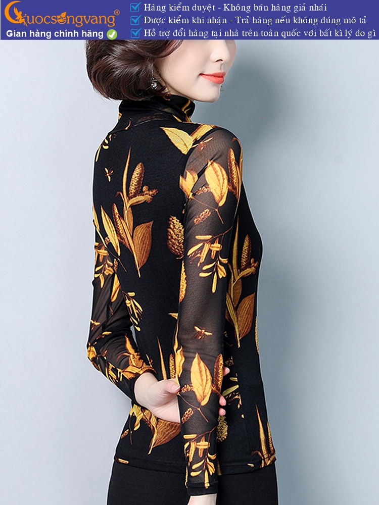 Áo thun cổ lọ dài tay in lá vàng GLA244