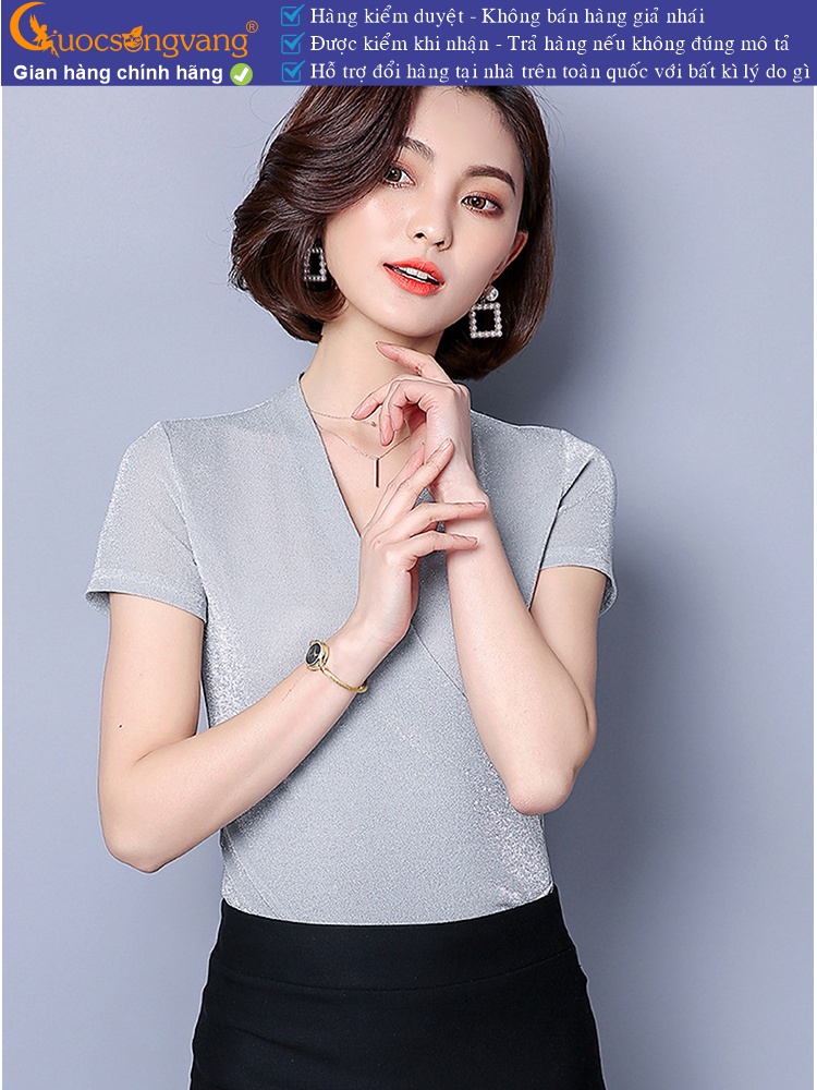 Áo nhung ánh kim hè thu cổ v ngắn tay GLA177